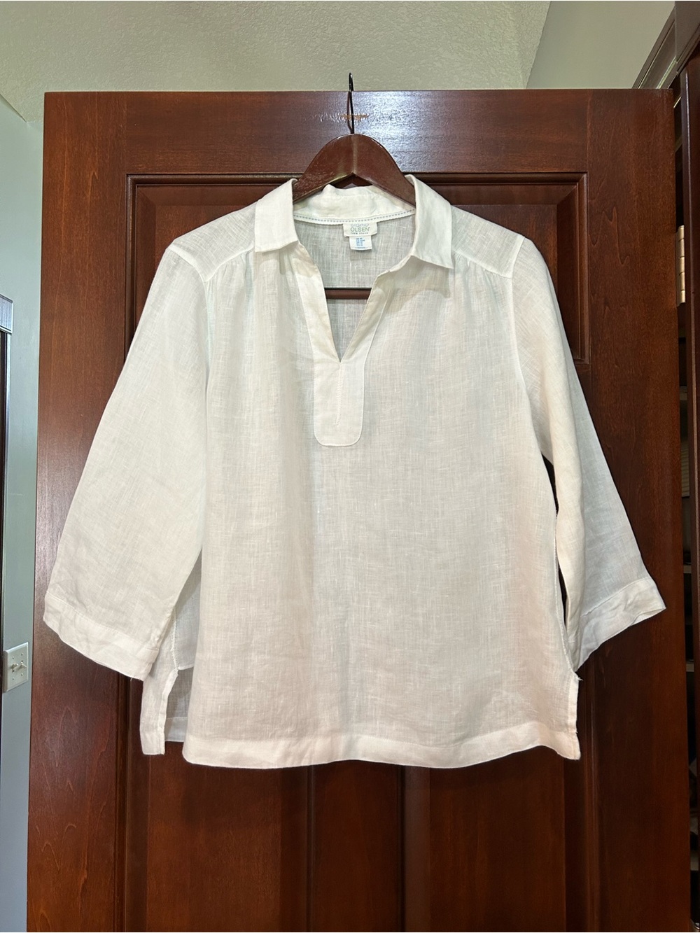 Sigrid Olsen 100% Linen White Tunic Blouse Women’s Medium Coastal Boho